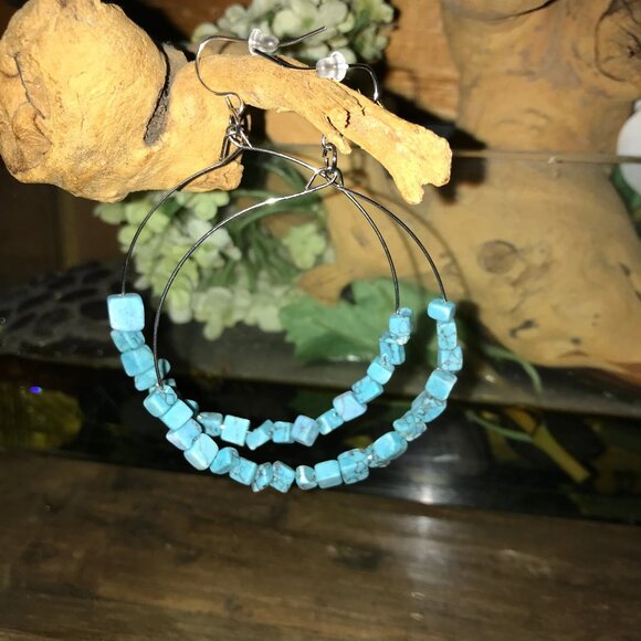 Handmade Stone Hoop Earrings - Picture 1 of 1